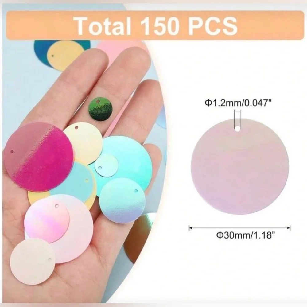 100 Pack 30mm Large Pink Round Sequins Single Hole Pailette DIY Sewing Craft